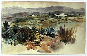 EUGENE DELACROIX-1832 PAYSAGE DU MAROC AQUARELLE